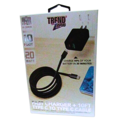 Trend Zone: Fast Charger + 10ft Type C to Type C cable (TZ1619)