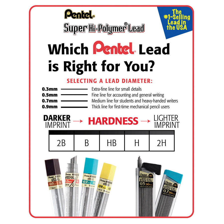 PENTEL Standard Mechanical Pencil Refills: 0.9 mm 15 leads per tube